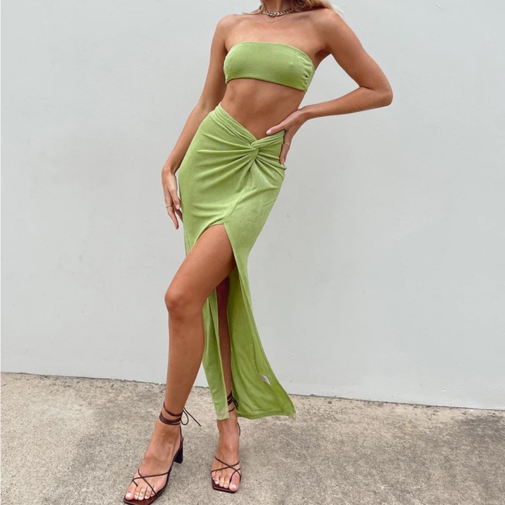 Green two piece beach vacation/swim outfit